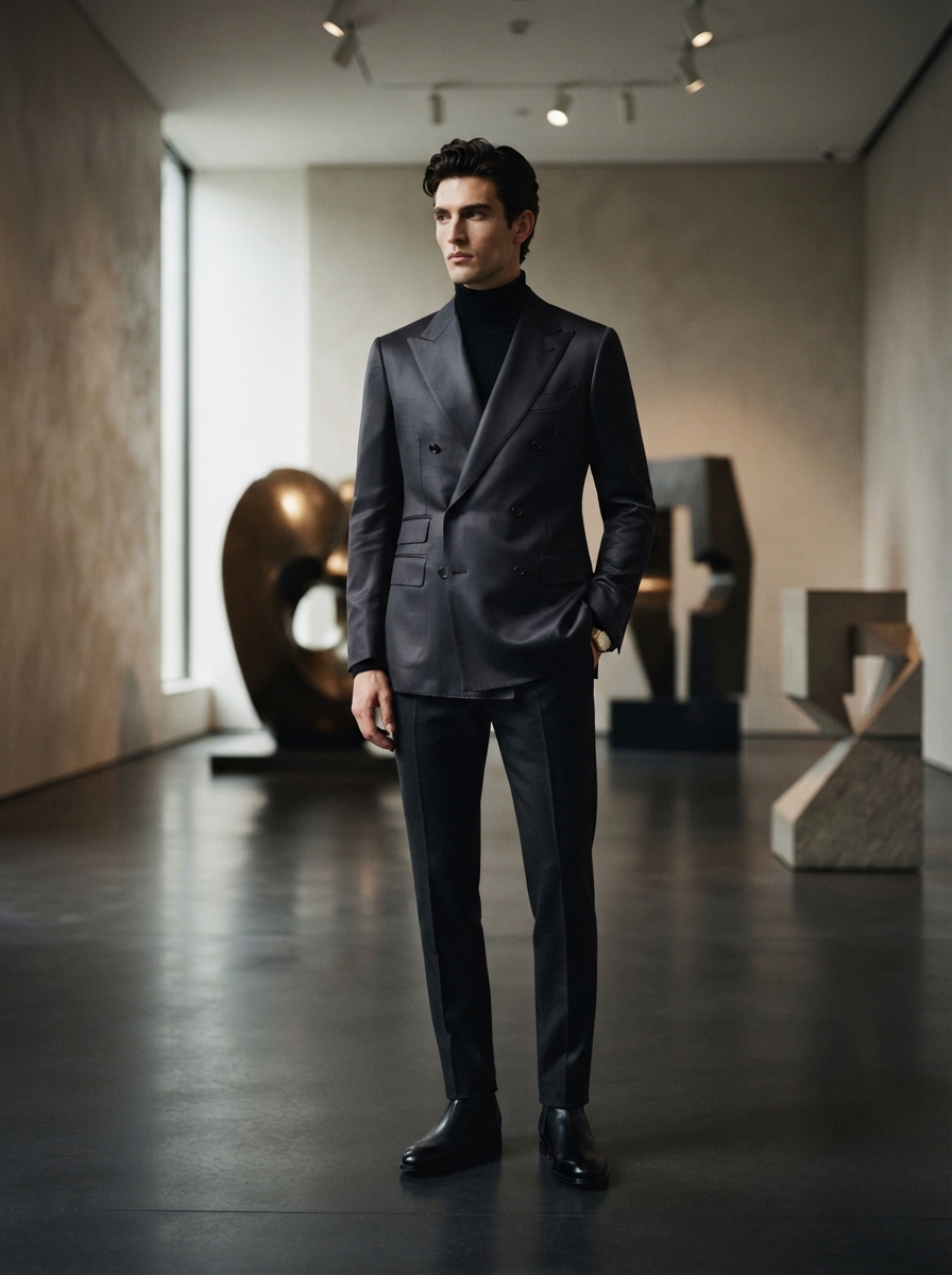 Black double-breasted evening jacket